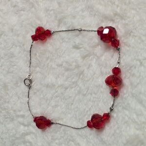 Sterling Silver Bracelet With Red Crystal Beads